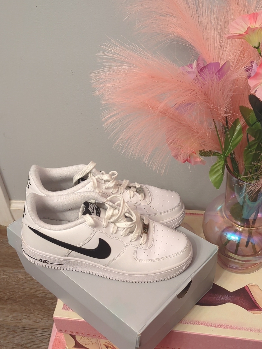 Nike Kids White Sneakers with Black Swoosh Accent